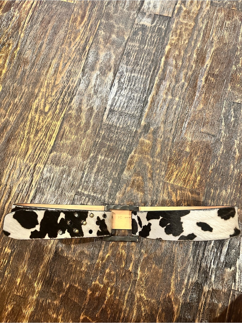 Cowhide-Print leather women’s Waist Belt with Metal buckle